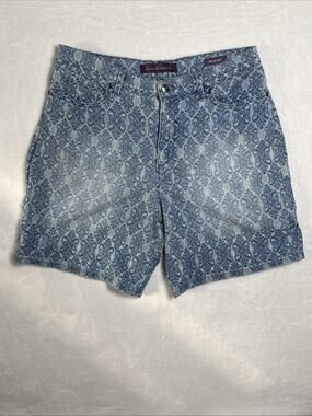 Gloria Vanderbilt Women Sz 12 Amanda High Rise Classic Blue Pasiley Denim Shorts